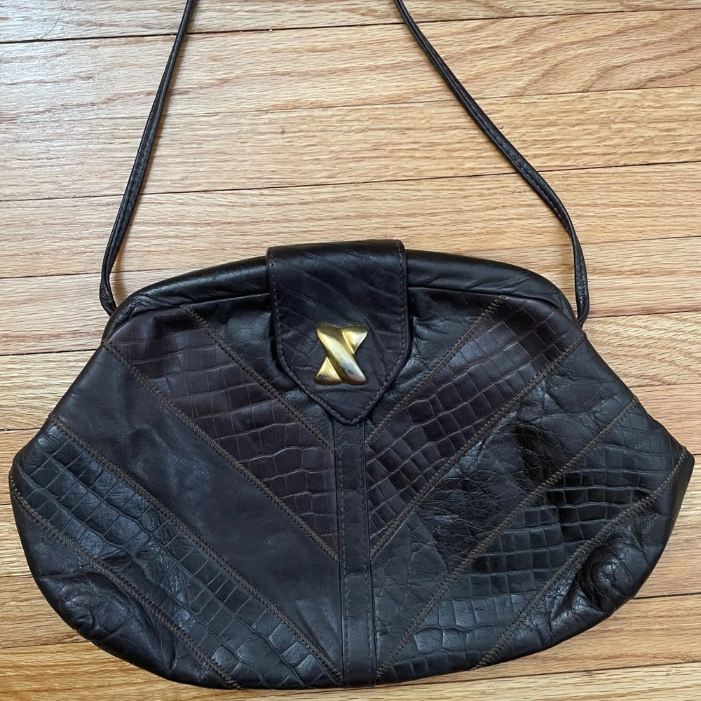 Vintage Dark Brown Patchwork Leather Crossbody Pu… - image 3